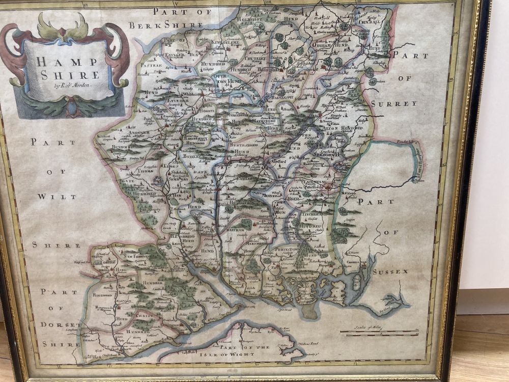 Robert Morden, coloured engraving, Map of Hampshire, 38 x 43cm